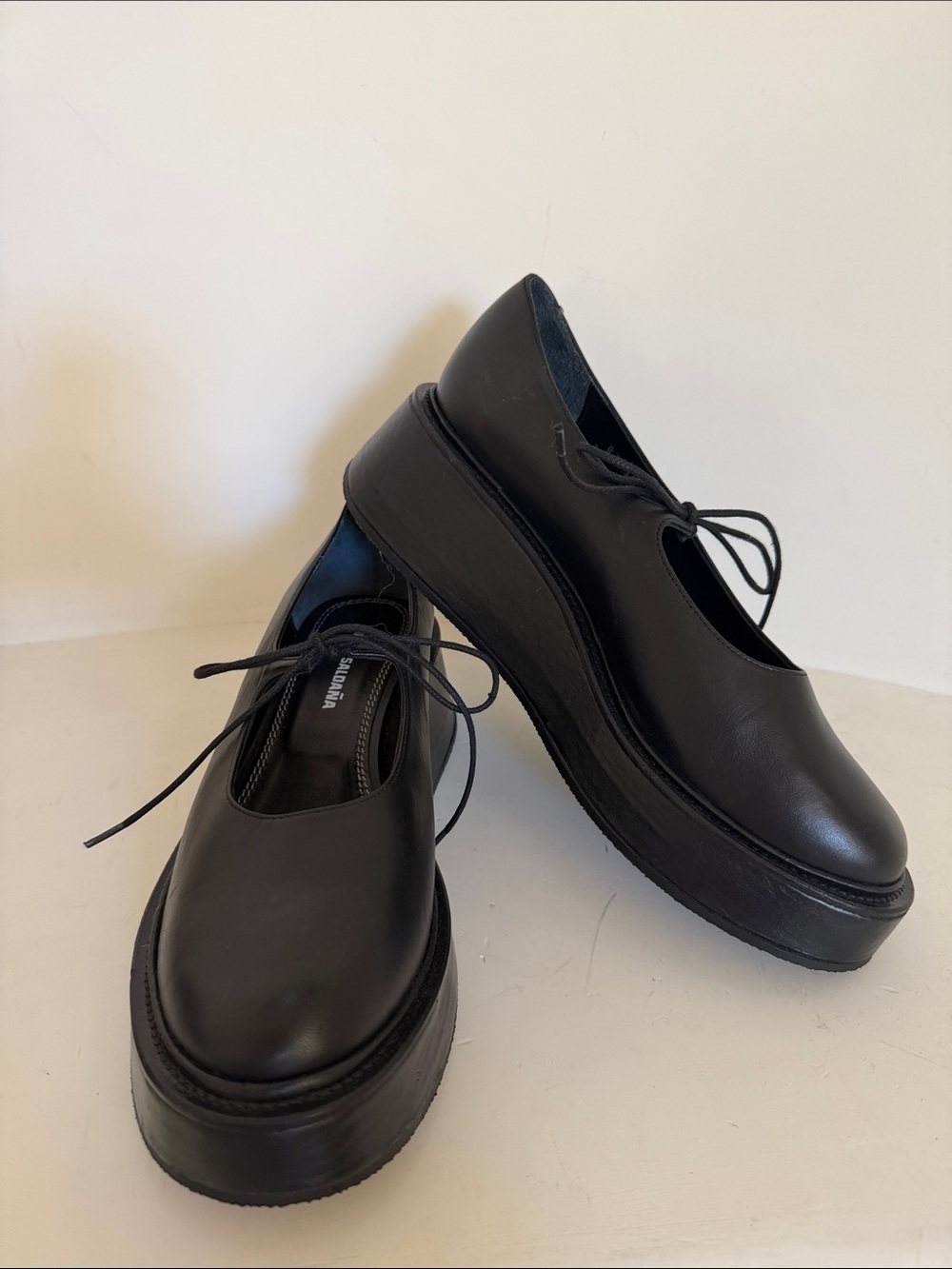 Nicole Saldana Black Platform Lace-Up Mary Jane Shoes